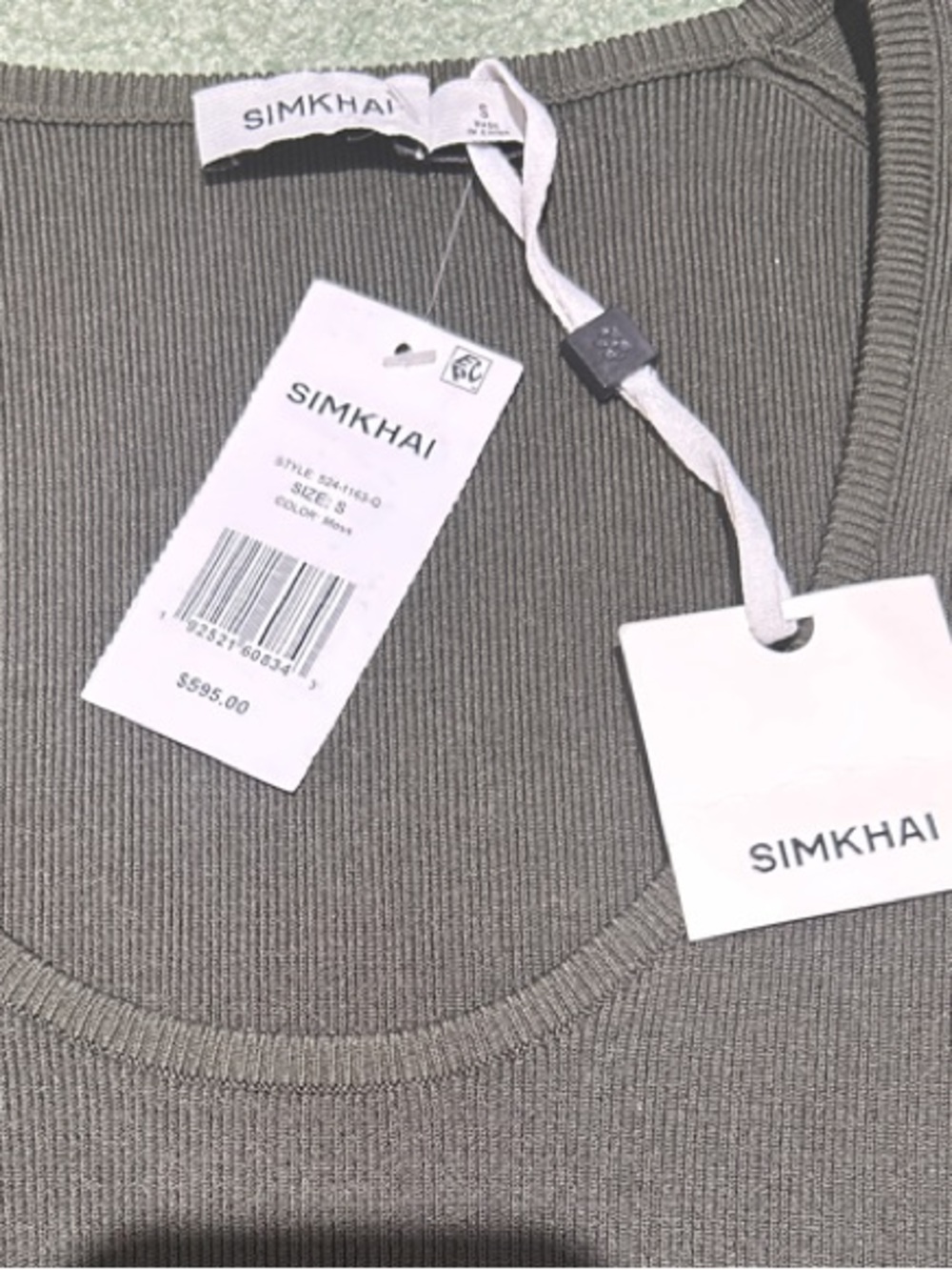 NWT SIMKHAI Springer Moss Green Long-Sleeve Mixed Media Mini Dress - Picture 6 of 14